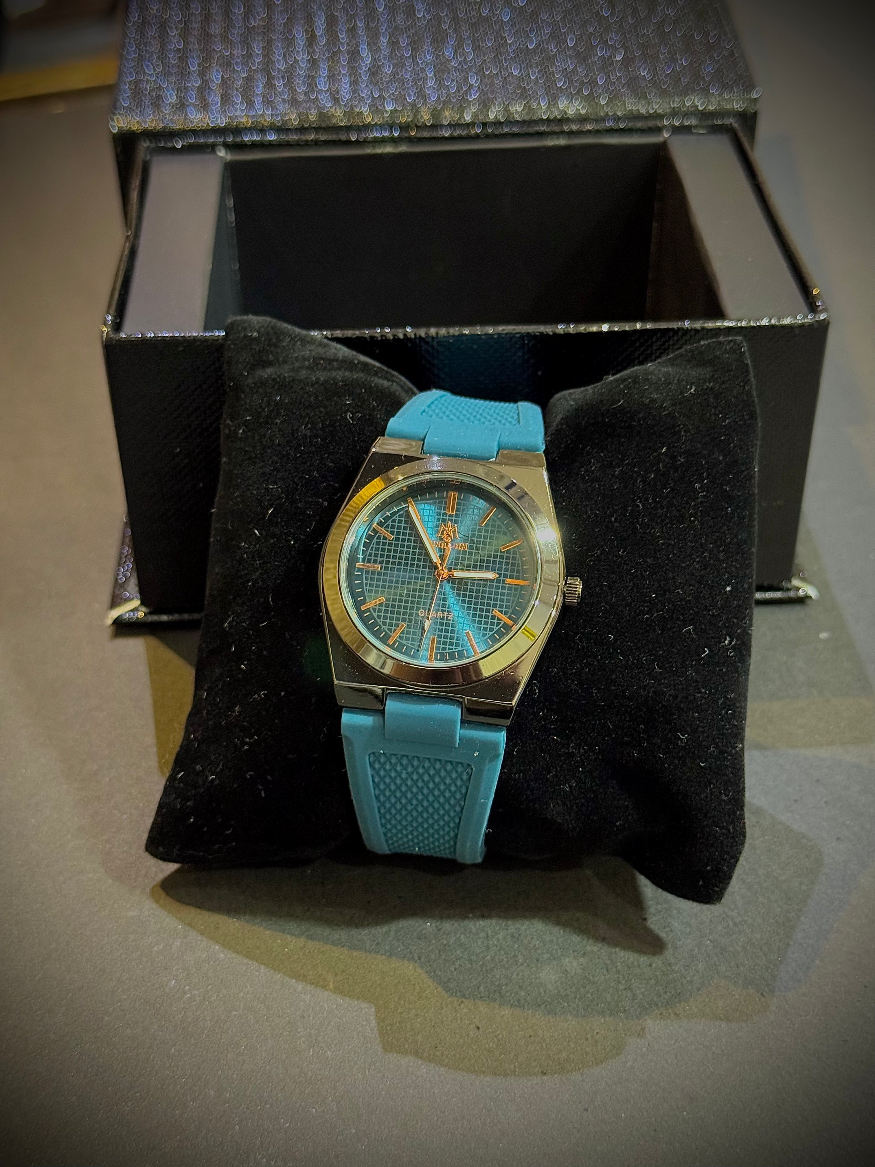 Luxury Blue Strap Watch With Golden Shiny Dial – Elegant & Premium Look