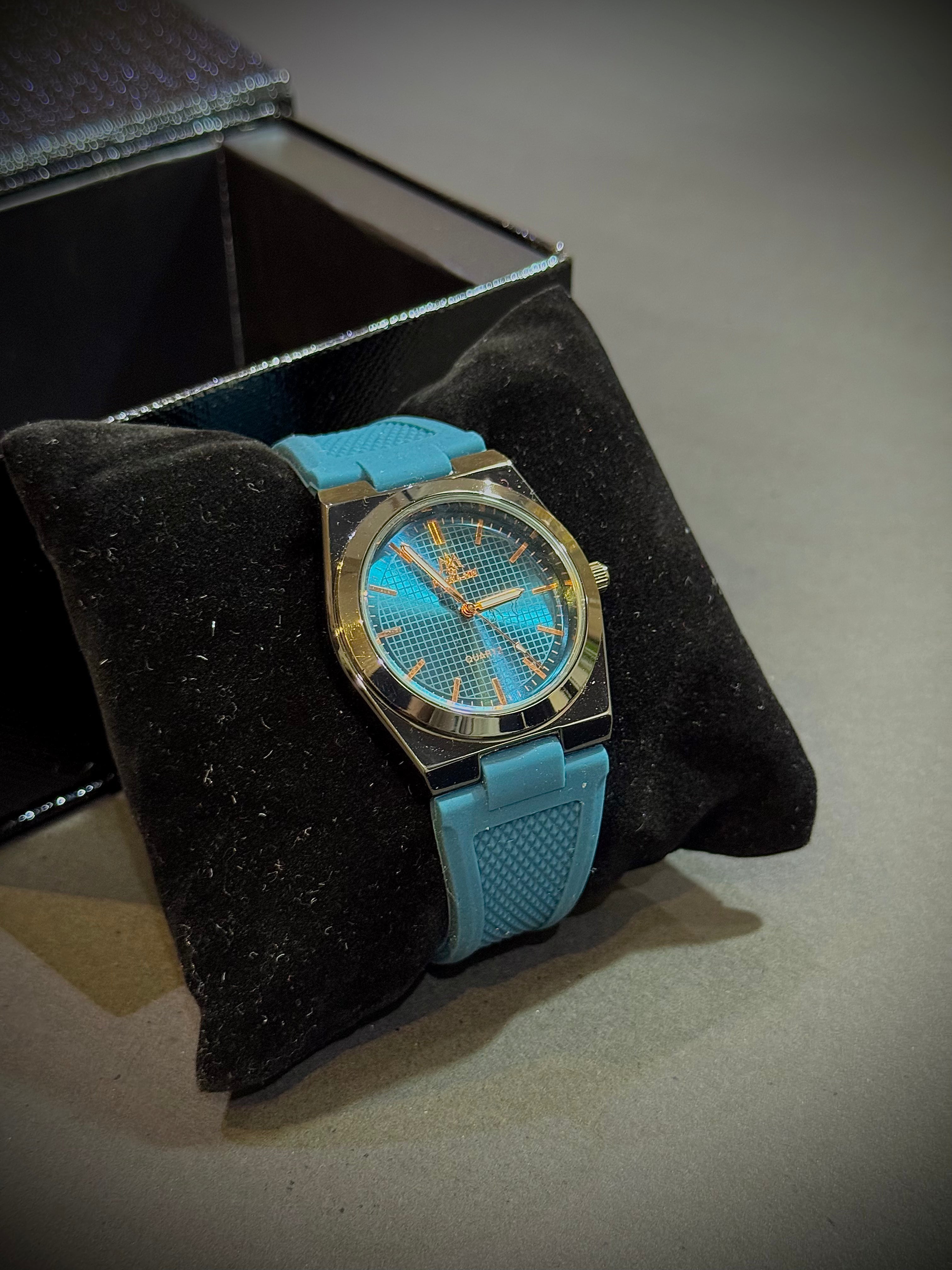 Luxury Blue Strap Watch With Golden Shiny Dial – Elegant & Premium Look