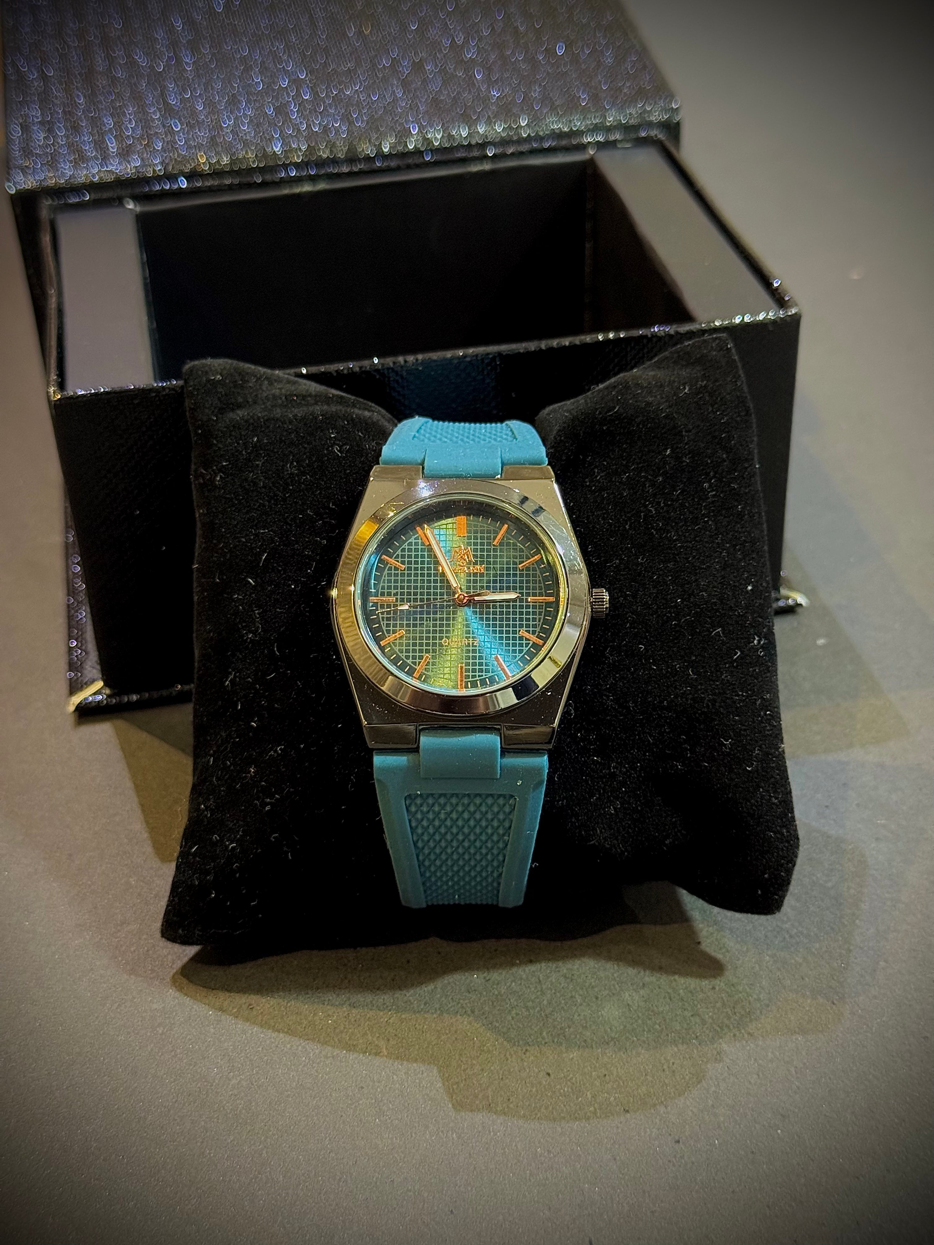 Luxury Blue Strap Watch With Golden Shiny Dial – Elegant & Premium Look