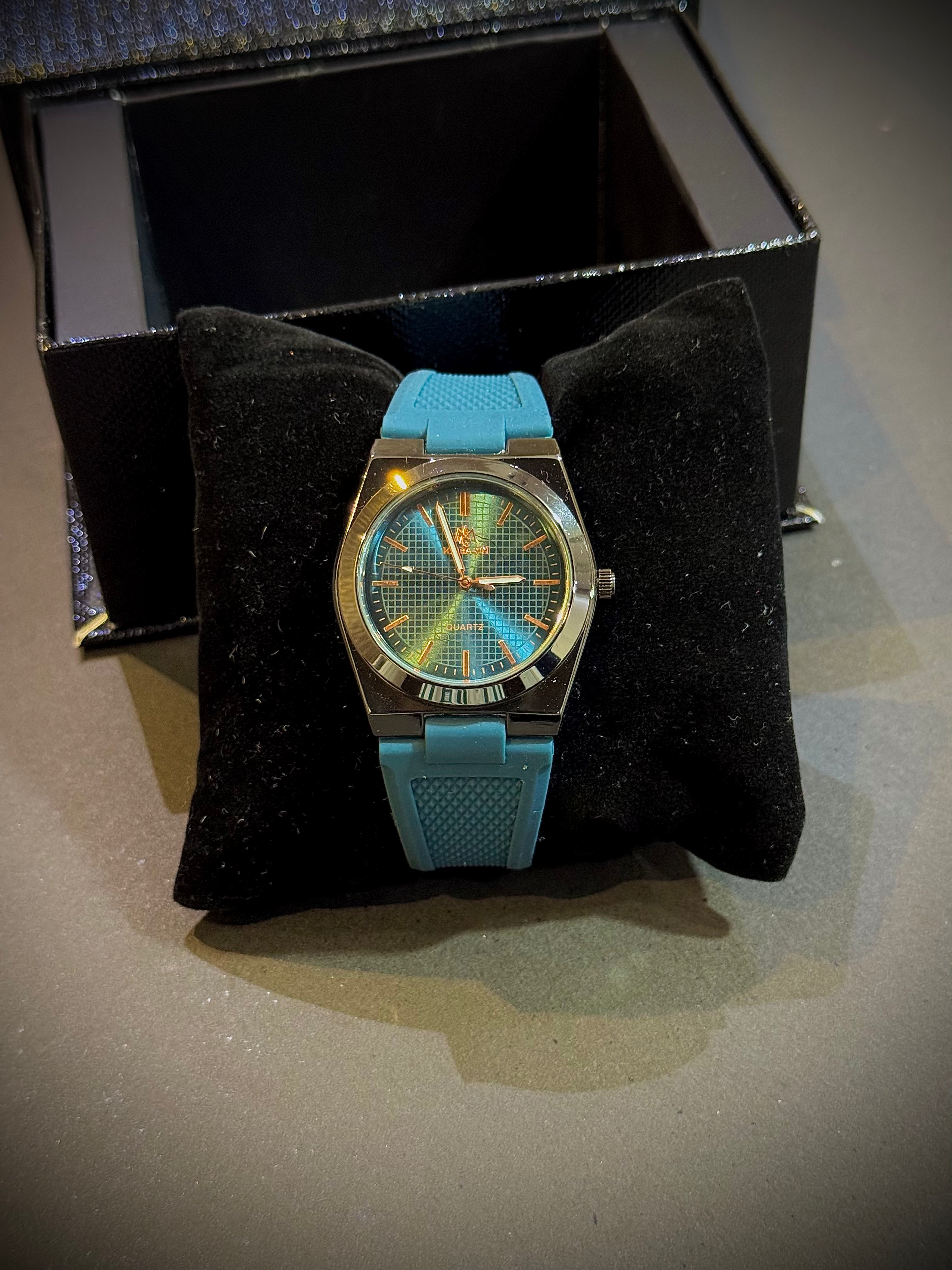 Luxury Blue Strap Watch With Golden Shiny Dial – Elegant & Premium Look